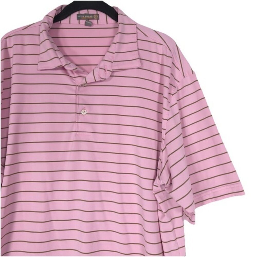 PETER MILLAR Men's Polo Shirt XL Summer Comfort Pink Striped Lightweight